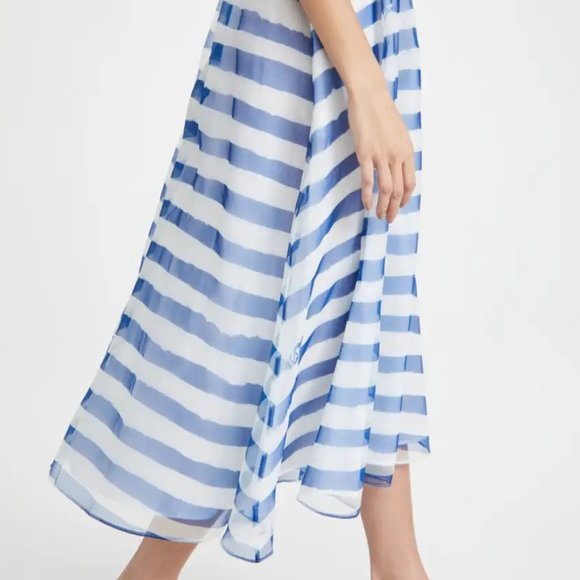 STAUD Mattia Skirt Blue & White Painted Stripe - S - Picture 3 of 8